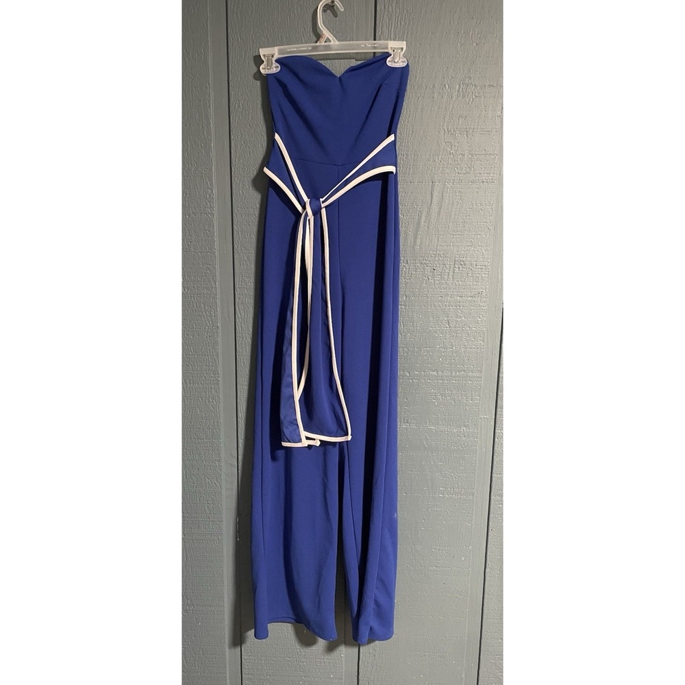FashionNova Better Now Tube Jumpsuit in Blue/White‎ Size XS